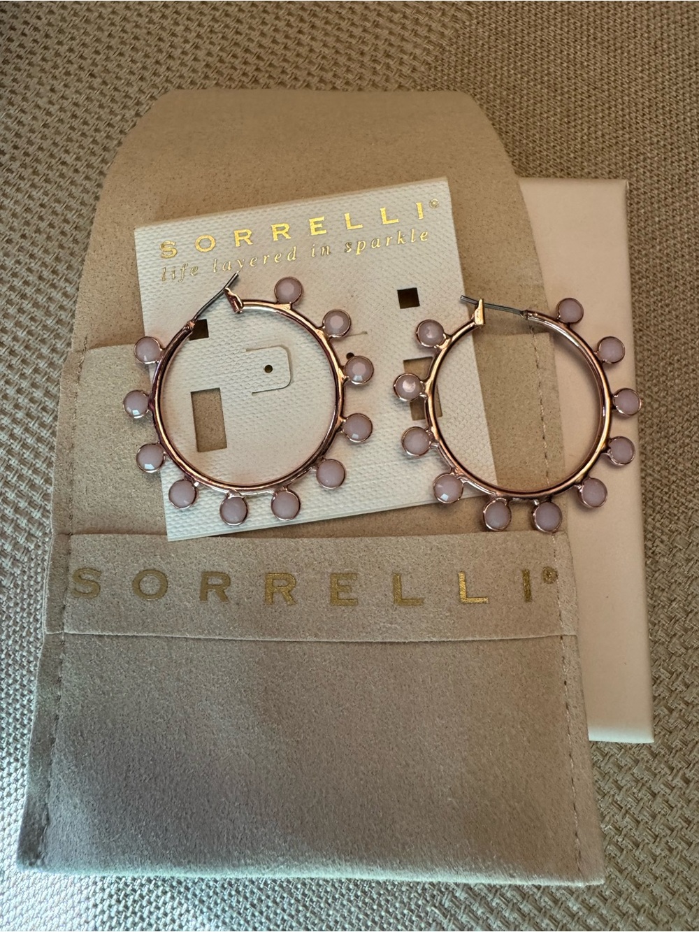 Sorrelli Rose Gold Hoop Earrings with Pale Pink Beads